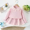 Conjunto de suéter para niña, nueva colección otoño/invierno, color liso, con cuello, estilo preppy, vestido de punto, estilo coreano, moderno y versátil, vestido de princesa