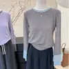 Camiseta Base Camada Interna Nicho Design Patchwork Colorido Contraste Feminina Primavera Outono Estilo Coreano Slim Fit Gola Redonda Manga Longa
