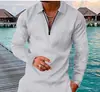 2023 Novo Outono Exportação Transfronteiriça Masculina Camisa Polo Casual com Zíper Manga Longa Cor Lisa Estampa 3D Camisa Paul