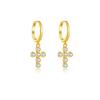 Aretes de Anillo Liso de Plata Esterlina S925 Piedra Blanca Piedra Negra Aretes de Cruz Colgantes para Oreja de Mujer Moda Personalidad Venta al por Mayor de Fábrica
