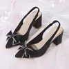 Nuevas sandalias de tacón de aguja de punta con lazo y lentejuelas para comercio exterior transfronterizo, talla grande, sandalias de moda con escote pronunciado y sin espalda