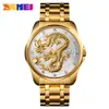 SKMEI Moda Estilo Chino Tótem Dragón Grabado Correa de Acero Inoxidable Reloj Calendario de Negocios para Hombre