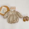 Ins Nueva Llegada Ropa de Primavera y Otoño para Bebés Niñas Floral Floral Cuello Orejas Mameluco para Bebés y Niños Pequeños Manga Larga Traje Triangular para Gatear