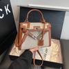 Bolsa Kelly Portátil de Tecido Costurado Feminina 2025 Nova Casual Versátil Bolsa de Ombro Moda Bolsa Transversal para o Dia a Dia Bolsa Feminina