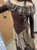 Traje de Manga Larga a Rayas Retro Simia Ligeramente Gordito mm Top de Estudiante Otoño Nuevo Conjunto de Dos Piezas con Falda a Cuadros