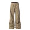 Pantalones de pierna ancha de marca de moda para hombre, estilo americano moderno, retro, plisados, con diseño de rodilla, color sólido, holgados, micro pantalones