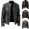 Chaqueta de Cuero para Motocicleta Hombre Estándar Europeo Transfronteriza Agresiva Multi-PU Cuello Vertical Cremallera Cárdigan Chaqueta de Cuero