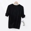 Malha Redonda de Lã Fina Nova para Primavera e Verão 2026 Manga Curta Feminina Cor Sólida com Pedrarias Camiseta Base Top