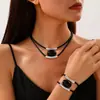 Moda Transfronteriza Europea y Americana Colgante Negro de Acrílico Doble Capa Retro Minimalista Combinación de Collar y Pulsera Juego de Joyería para Mujer