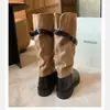 Versión de cuero suave~Botas de caña ancha con punta redonda y hebilla Meillard, no por encima de la rodilla, ajustadas, con tacón de bloque, botas largas