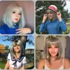 Peruca Bob Europeia e Americana Transfronteiriça para Mulheres com Cabelo Curto Liso Bob Marrom com Franja Peruca de Fibra Química Cobertura Completa da Cabeça 12 Polegadas