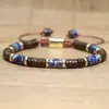 Pedra Natural Espaçador Pedra Imperador Azul Pulseira de Contas Pulseira Trançada à Mão de Casca de Coco Estilo Boêmio Joias Masculinas