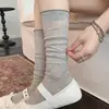Meias Finas Youjiaxiu Primavera e Verão para Mulheres, Meias de Renda para Panturrilha Estilo Ballet, Meias Longas Folgadas Lolit Doces Vazadas