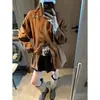 Jaqueta Mo Qie Sensação Nobre Moderna Retrô Americana Cintura com Cordão Emagrecedora Comprimento Médio Suede Fleece MQ1998