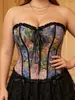 Corset Jacquard Ruffle Estilo Corte Personalizado de Tamanho Grande com Design de Barbatanas, Top Emagrecedor para Cintura para Mulheres