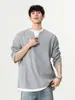 Suéter V-neck falso de duas peças estilo americano com textura de waffle masculino moda primavera alta qualidade design de camisa base sobreposta manga longa T-shirt