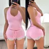 Pijama nuevo para mujer transfronterizo de Amazon, conjunto de dos piezas sexy de corte bajo con cuello halter ajustado, ropa para el hogar, al por mayor en stock