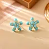 Populares Pendientes de Flor Turquesa de Doble Capa con un Sentido de la Moda de Alta Gama, Estilo de Lujo Ligero, Collar Colgante Fresco y Dulce