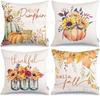 Funda de almohada de otoño caliente transfronteriza Acción de Gracias hoja de arce calabaza funda de almohada decorativa material de lino venta directa de fábrica