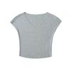 Camisa de malha com decote em V e sensação de gelo Mannery, manga Xia Fei-fei, blusa feminina de manga curta, slim fit, blusa interna elegante e fina