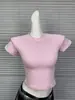 En Stock Modelo Nuevo Fangyuan Zhao Lusi Mismo Estilo Ajustado Color Sólido Cuello Redondo Manga Corta Top Camiseta Corta