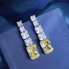 Huabi Joyería Fondo de Cobre Chapado en Oro Moda Europea y Americana Color Tesoro Simulación Aguamarina Diamante Amarillo Pendiente Grande Piedra Principal 10*16