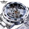 GANADOR GANADOR 614 reloj mecánico para hombre con correa de acero, fondo transparente hueco, diamantes de imitación, moda, manual