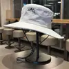 Sombrero de pescador de malla transpirable para exteriores de verano, unisex, de ala ancha, adecuado para senderismo y montañismo, con diseño bordado, protección solar y protección UV