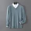 Suéter de Lana de Terciopelo Baicai para Hombre Cuello en V Jersey Color Sólido Capa Base Suéter para Adolescente que Reduce la Edad Ropa de Punto Casual de Negocios