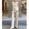 Conjunto de Blazer Sem Manga de Alta Qualidade para Mulheres Verão 2026 Temperamento Solto Casual Socialite Calça Wide Leg Conjunto de Duas Peças