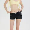 Shorts con Diseño de Remaches, Nuevo Estilo Verano 2024, Jeans Skinny Elásticos A-Line Desgastados Estilo Americano