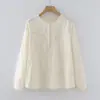 Coleção Outono 2026: Blusa feminina de manga longa com meio botão, jacquard liso bordado artístico estilo japonês