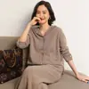 Nuevo cárdigan con capucha versátil, suelto, suave y adelgazante para mujer, de cachemira pura, para otoño e invierno, camiseta básica, suéter de punto cálido