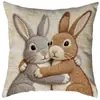 Funda de Almohada de Pascua de Animales Lindos, Funda para Cojín de Sofá con Bordado de Imitación de Conejo, Decoración de Pascua