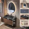 Gabinete de Banheiro Integrado Estilo Antigo em Nogueira Combinação de Banheiro Vaso Sanitário Lavatório de Rocha Madeira Maciça Pia Inteligente