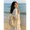 Bolsa de tricô vintage bolsa de lã tecida à mão bolsa tote bolsa de ombro versátil bolsas bolsa de mão feminina bolsa de compras