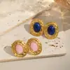 Brincos Elegantes Estilo Hong Kong Retrô Lápis Lazúli Pedra Natural Brincos Acessórios de Luxo Acessível Aço Titânio de Alta Qualidade Feminino Transfronteiriço