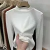 Camiseta Derong Estilo Coreano Color Sólido Cuello Medio Alto Manga Larga Otoño e Invierno 2026 Forrada de Polar Cálida Nueva Moda Versátil Top Tendencia
