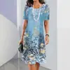 2026Y2 Aliexpress Verano Más Vendido Floral Estampado Digital 3D Moda Casual Talla Grande para Mujer Vestido de Cuello Redondo