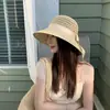 Sombrero de Paja de Verano Nuevo Estilo con Lazo y Cinta para Mujer, Sombrero de Sol de Ala Ancha, Transpirable Versátil, Sombrero de Sol para Adelgazar la Cara