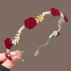Diadema de esponja roja de estilo Año Nuevo, diadema de cuero de alta calidad con parte superior craneal alta, accesorios para el cabello para mujer, nuevos y sencillos que combinan con todo.