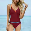 Traje de baño transfronterizo nuevo europeo y americano para comercio exterior para mujer, bikini de una pieza con diseño de bloques de color, sin espalda, el traje de baño más vendido de Amazon