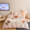 Juego de Cama de Invierno para Niños Clase A de Leche Cálida de Terciopelo de Coral de Cuatro Piezas Estilo Dibujos Animados Bordado Funda de Edredón Engrosada Ropa de Cama