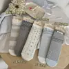 Colección de Calcetines Estilo Coreano Songmu de Principios de Primavera, Calcetines Finos Transpirables de Primavera y Verano con Lazo y Estampado Floral Estilo Ballet de Media Pantorrilla para Mujer