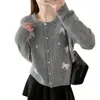 Cardigan de Tricô Macio e Aconchegante Estilo Coreano com Laço Perfumado para Mulheres Outono e Inverno Novo Estilo Doce Versátil Jaqueta Suéter para Pessoas Baixas