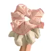 Goma para el pelo de cuadros extragrande con adorno de encaje y un dulce lazo de estilo perezoso, Goma para coleta, Accesorio elástico para el pelo