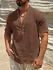 Camisa de Manga Curta Respirável com Gola Lisa de Cor Sólida Camada Única Masculina Transfronteiriça Europeia e Americana Moda Masculina 2025 Camisa Lisa Simples de Cor Sólida