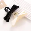 Presilha de Cabelo Elegante com Laço Preto e Branco de Tamanho Médio Estilo Francês, Toque de Luxo Leve e de Alta Qualidade, Grampo para Penteado de Coque Feminino