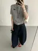 Estilo Academia Novo Modelo Tricô Vazado Gola Polo Manga Curta Feminino Slim-Fit Elegante Versátil Top de Seda de Gelo