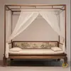 Cama com Estrutura Estilo Medieval, Estética Estilo Song, Cama Luohan Estilo Chinês, Cama de Quatro Postes em Madeira Maciça, Cama Grande para Sala de Estar de Villa, Móveis Inspirados em Zen